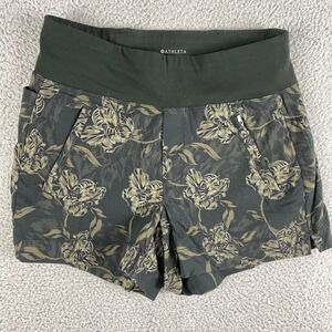 Athleta Shorts Women 2 Green Trekkie North Printed 4" Floral Flower Running Gym